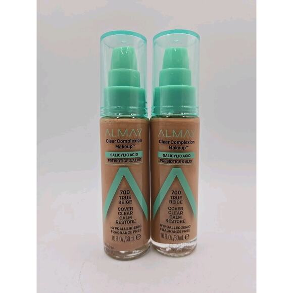 Lot of 2 Almay Clear Complexion Makeup Foundation 700 True Beige Fragrance Free - Picture 1 of 2